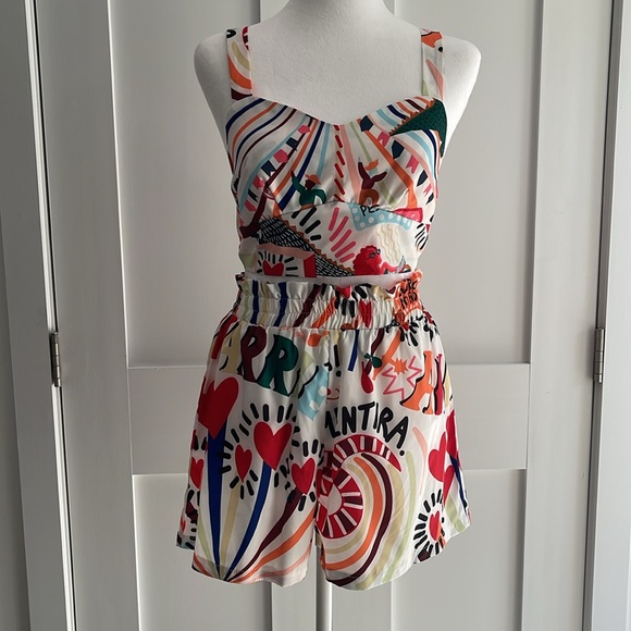 NEW Bad Bunny Concert Outfit top Shorts Set Colorful Rainbow Pride Stretchy S PR - Picture 2 of 6